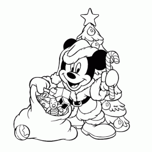 Imagen de Mickey Mouse vestido de Santa Claus de Navidad para dibujar y colorear