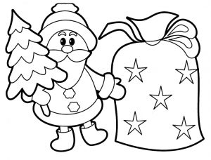 Imagen de Santa Claus con Pino de navidad para dibujar y colorear