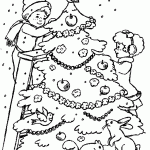 Imagen de ninos y arbol de Navidad para dibujar y colorear