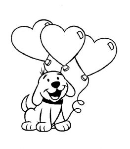 San Valentin imagen de perro con globos en forma de corazon para pintar e imprimir