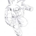 Dibujo de Goku fase 4 en posicion de pelea para imprimir y colorear