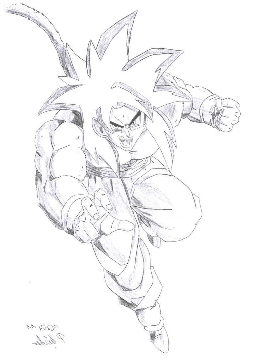 Dibujo De Goku Fase 4 En Posicion De Pelea Para Imprimir Y